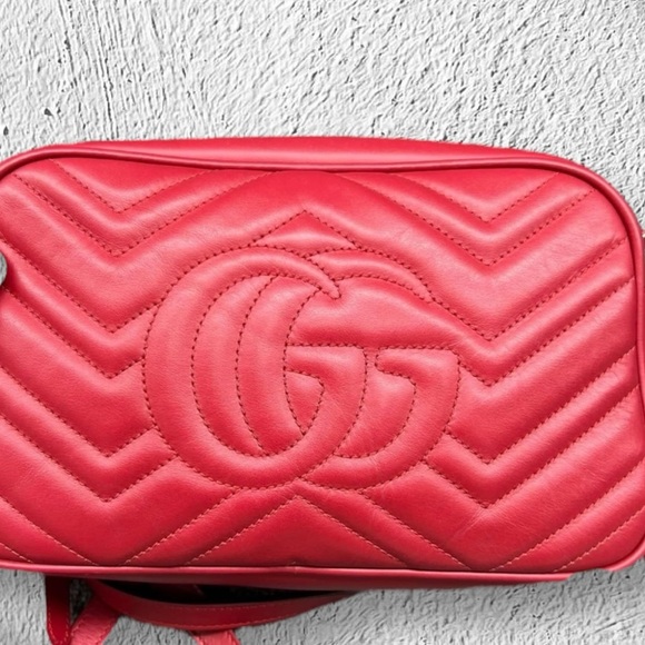 Pre-Loved Gucci GG Marmont Small Shoulder Bag in ❤️Red Matelassé Leather❤️ - Picture 2 of 12